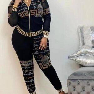 Zawadi Fitted Elegance Dress (Black & Gold with Waist Belt)